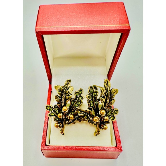Heidi Daus Jewelry - Fall Style Heidi Daus Oak Leaf Acorn Earrings Green Crystal Omega Back Pierced
